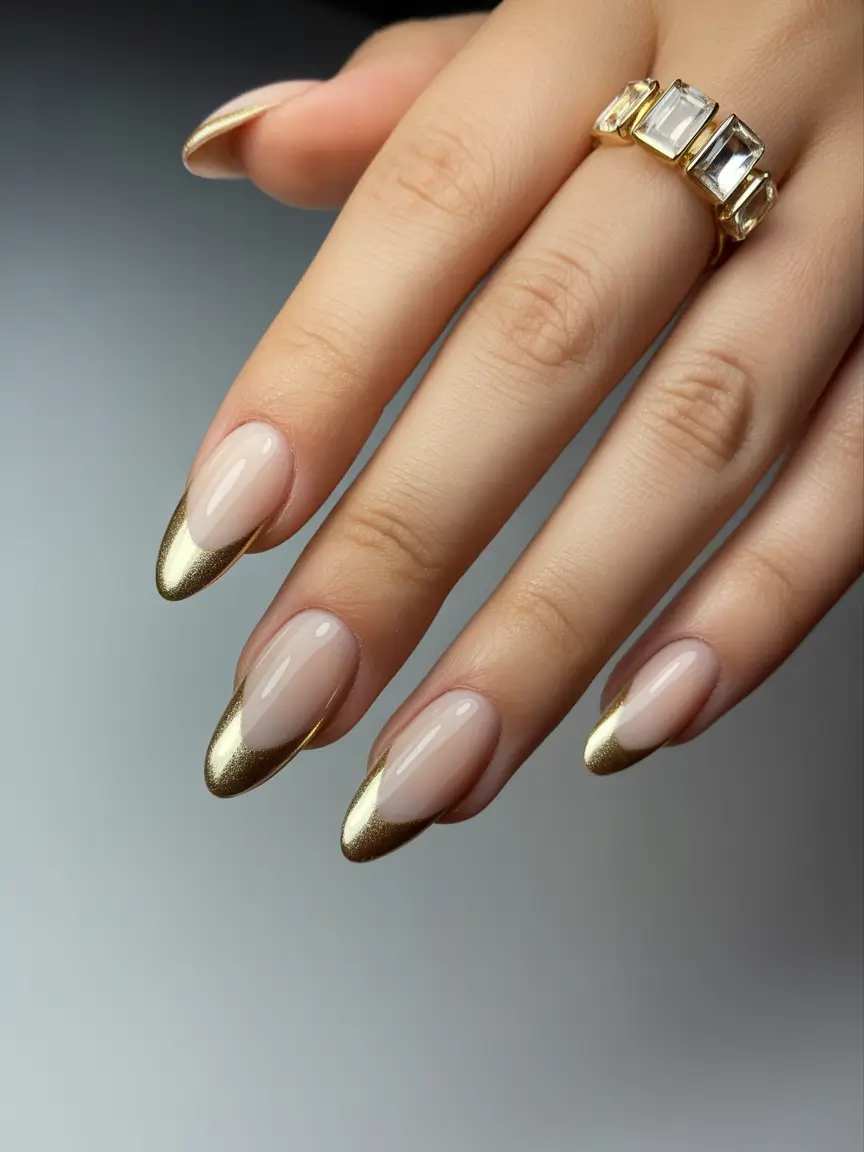 Classy elegant nails 2026 Gold almond French