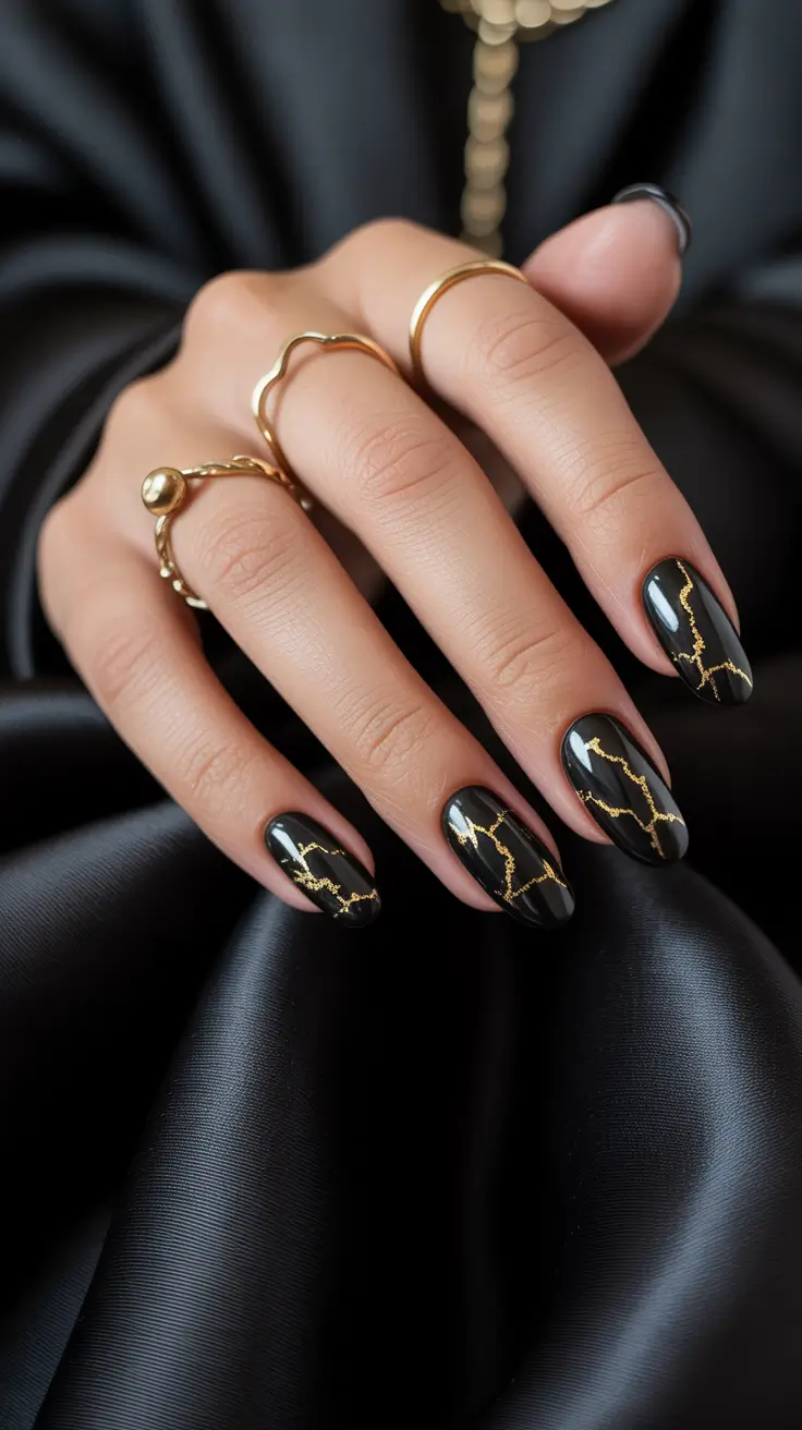 Classy elegant nails 2026 Black gold art