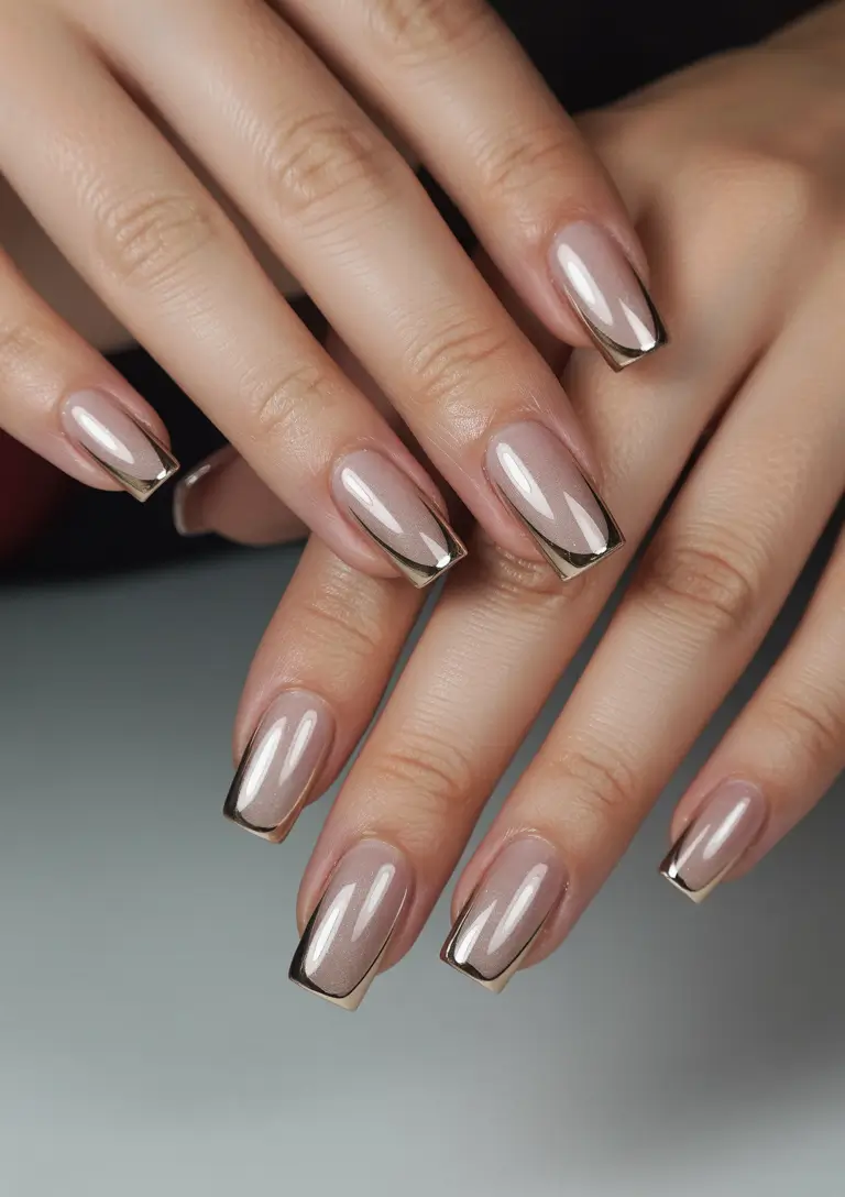 Classy elegant nails 2026 Neutral metallic