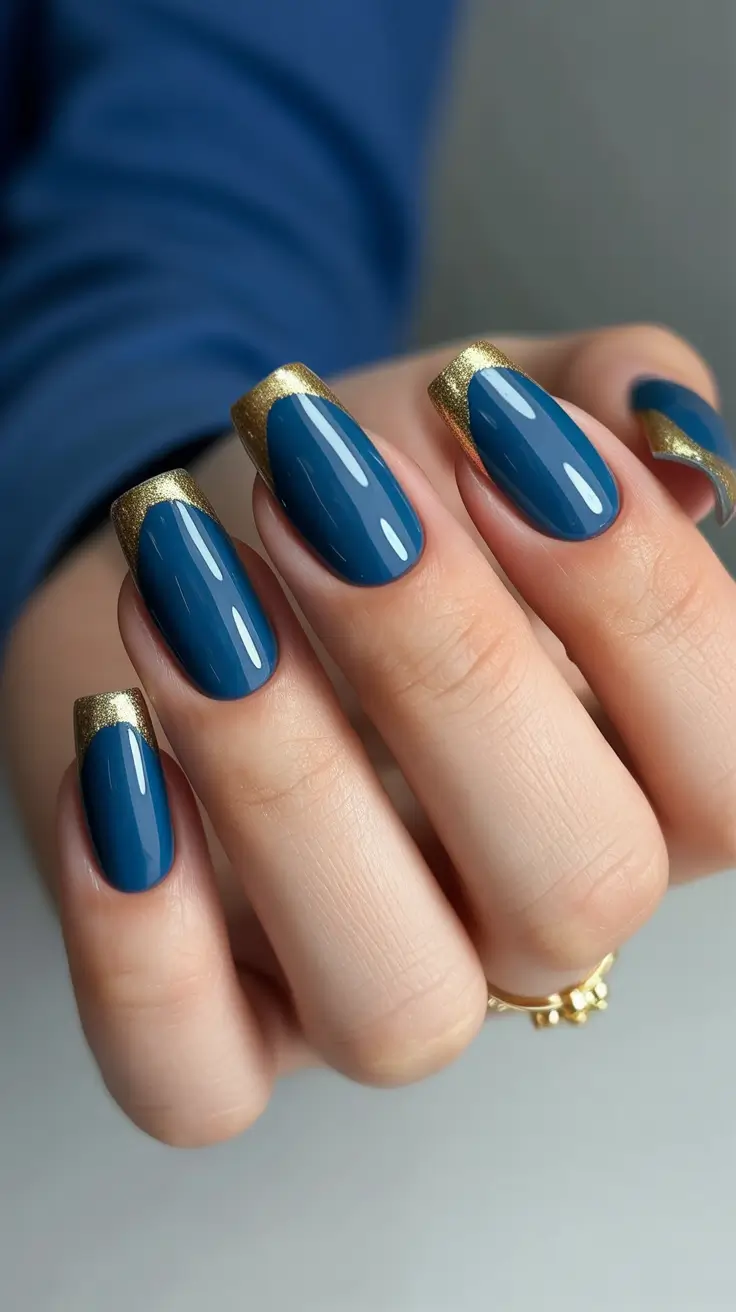Classy elegant nails 2026 Blue gold