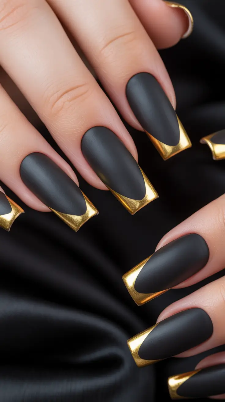 coffin-nails-inspiration-2026-Black-Matte-Gold-Framed-French
