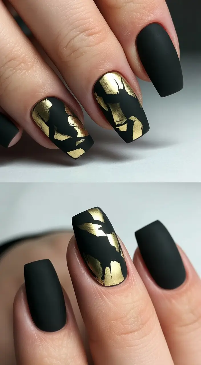 coffin-nails-inspiration-2026-Black-Matte-Shattered-Gold