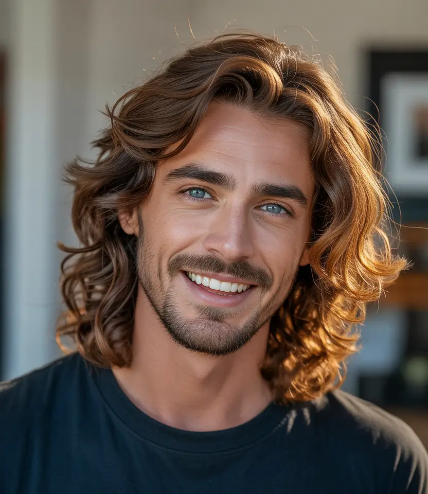 Cool haircuts for men 2026 - Long Wavy Layers With Bright Expression