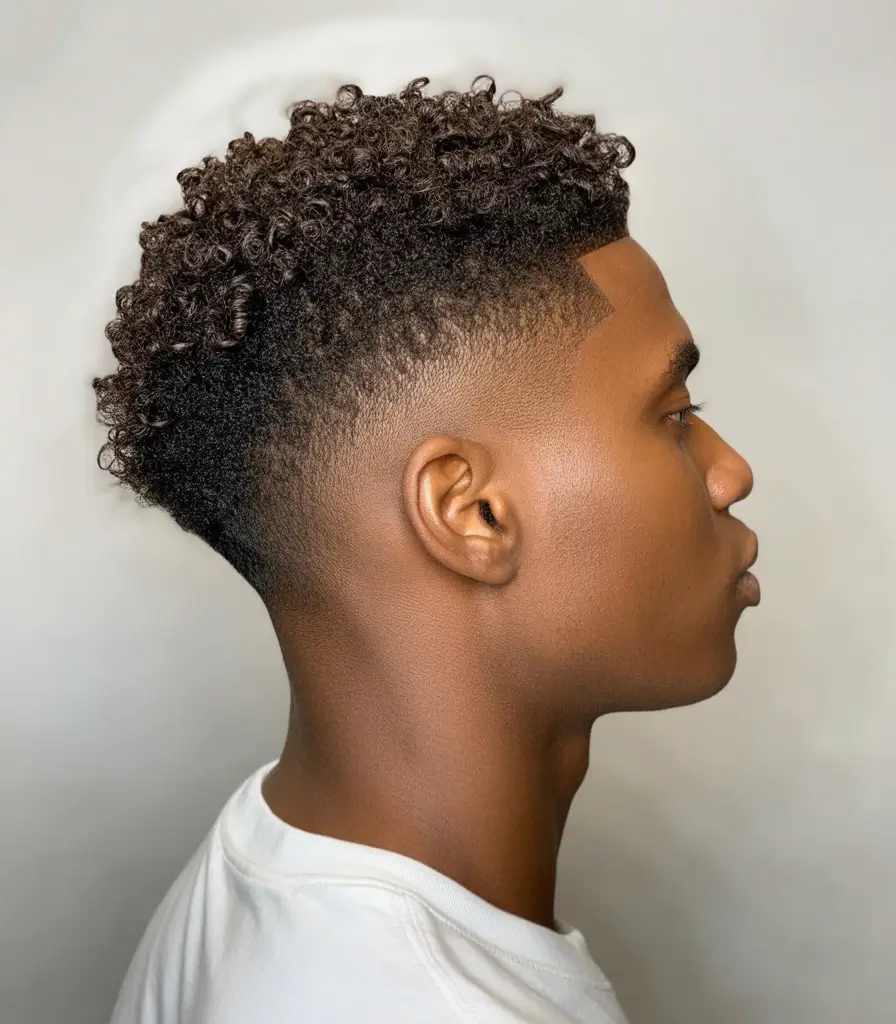 Cool haircuts for men 2026 - Curly High Fade With Sculpted Texture
