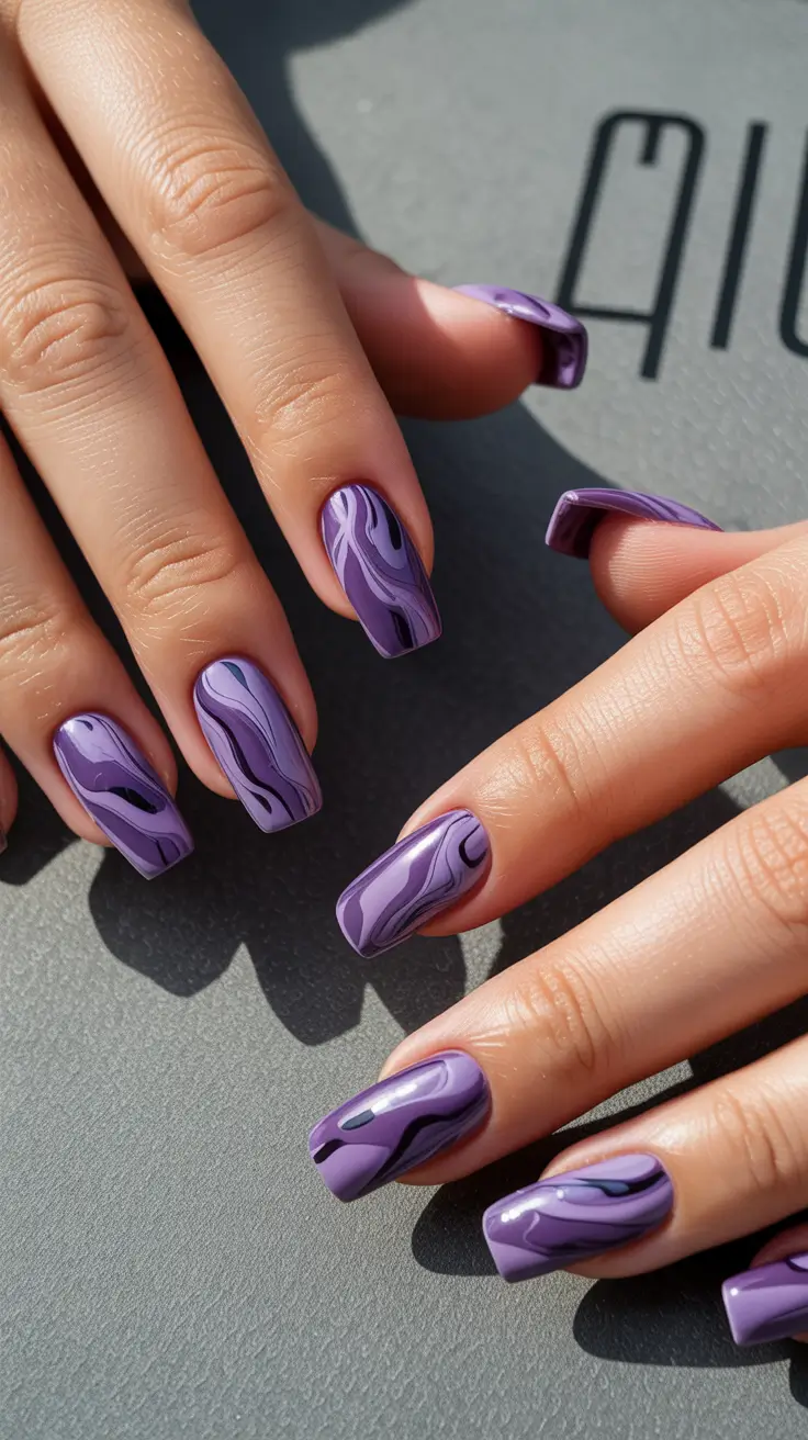 Creative nails inspo 2026 Deep Purple Marble with Modern Depth