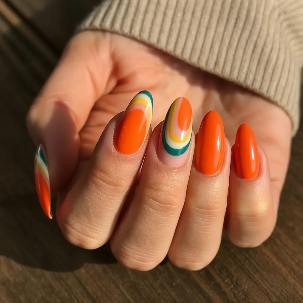 Creative nails inspo 2026 Retro Orange Curves with Playful Energy