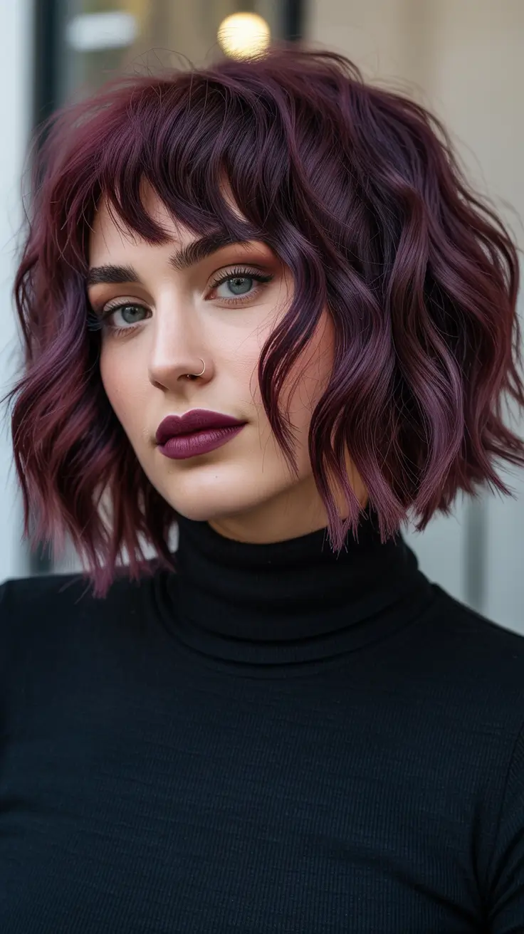 Cute choppy bob Haircuts 2026 Bold Choppy Bob With Deep Plum Texture