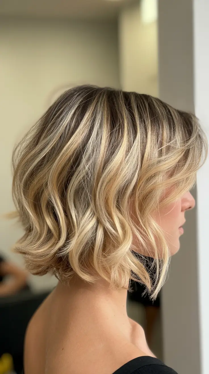 Cute choppy bob Haircuts 2026 Soft Blonde Waves With Lightweight Structure