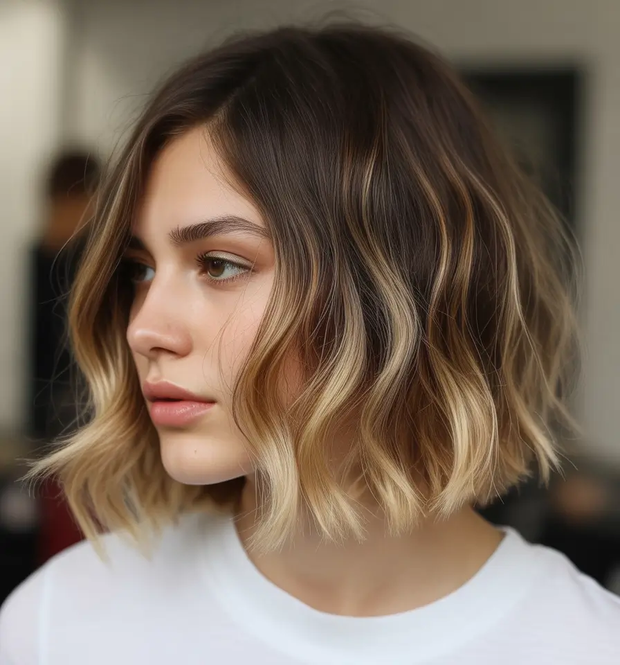 Cute choppy bob Haircuts 2026 Soft Ombre Wavy Bob With Lightened Ends