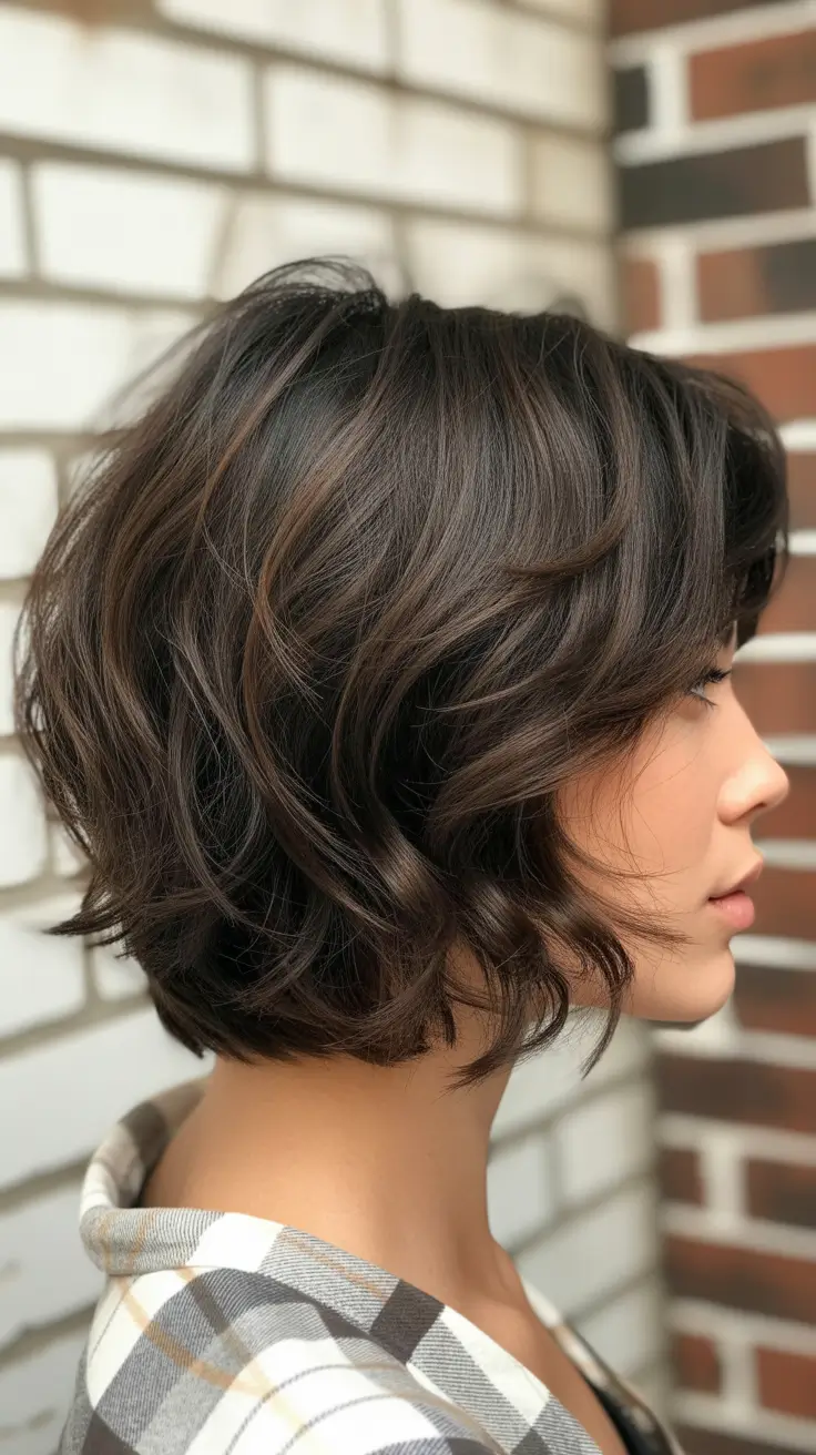 Cute choppy bob Haircuts 2026 Dark Chocolate Choppy Bob With Soft Curls