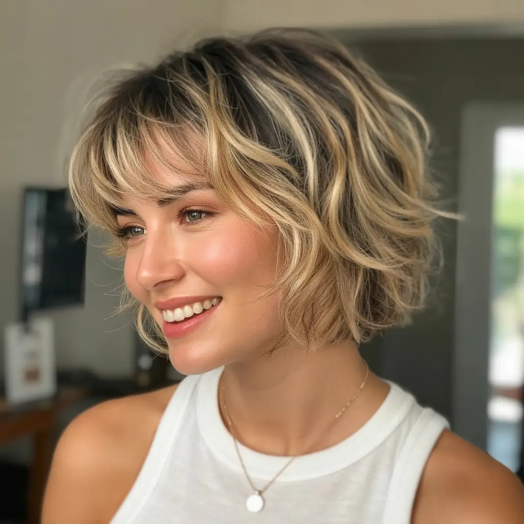 Cute choppy bob Haircuts 2026 Warm Caramel Choppy Bob With Blunt Fringe