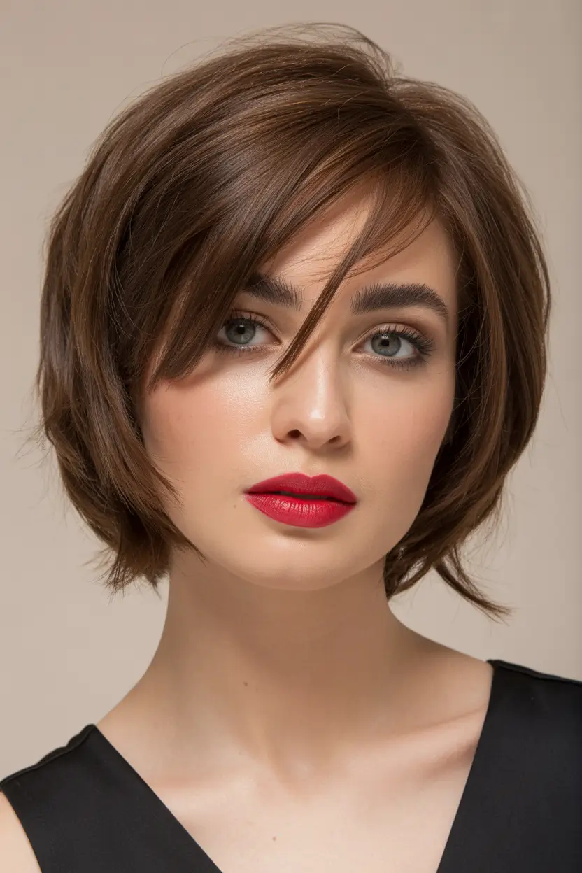 Cute short Haircuts 2026 Soft Layered Bob With Sweeping Fringe