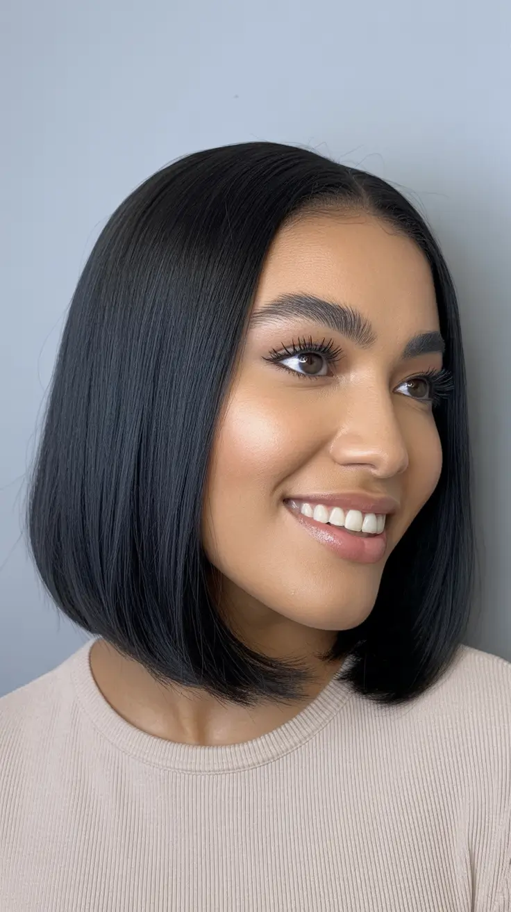 Cute short Haircuts 2026 Midnight Gloss Straight Classic Bob