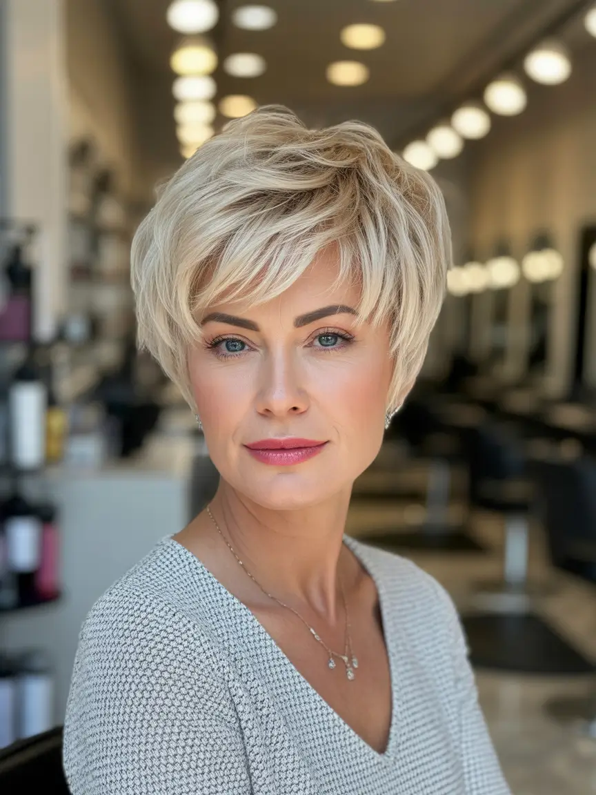 Cute short Haircuts 2026 Soft Blonde Pixie With Refined Layers
