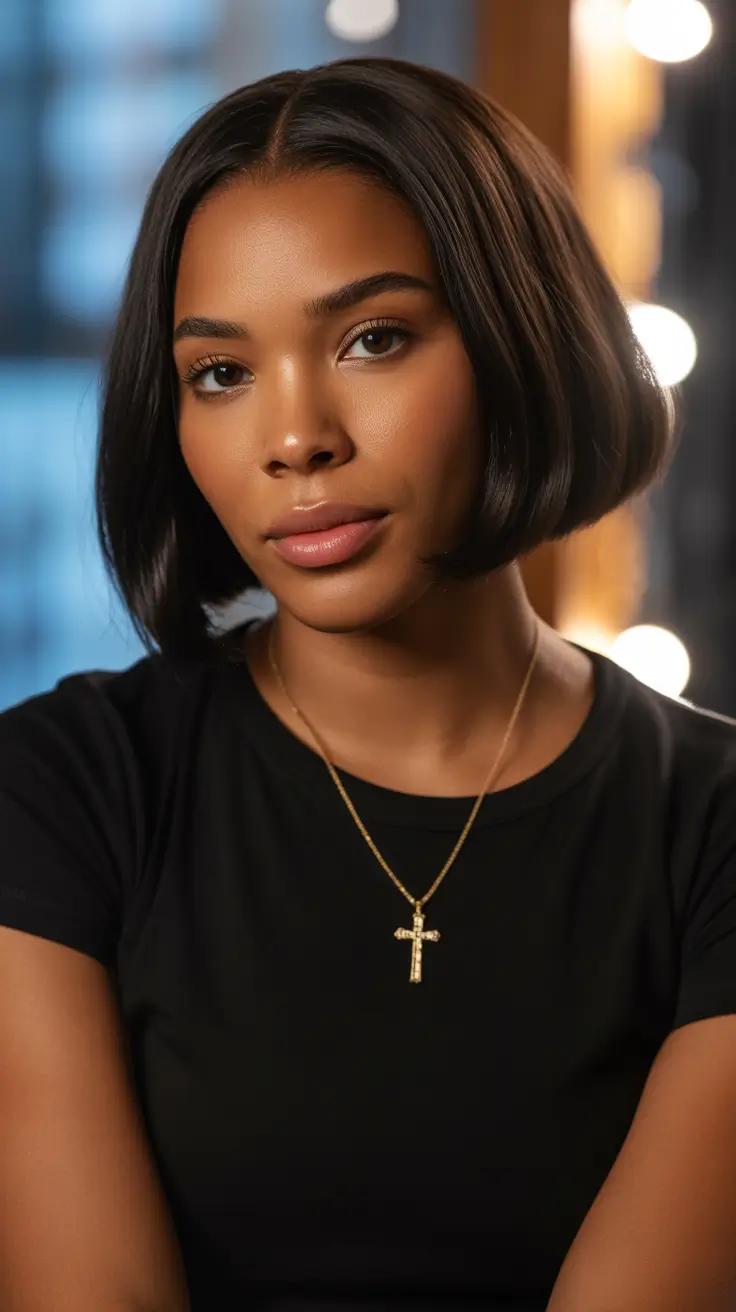 Cute short Haircuts 2026 Center Parted Sleek Rounded Bob