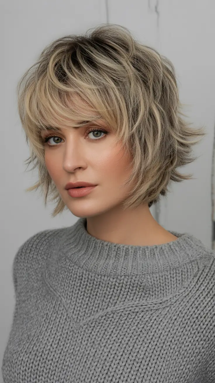 Cute short Haircuts 2026 Shaggy Blonde Bob With Soft Fringe