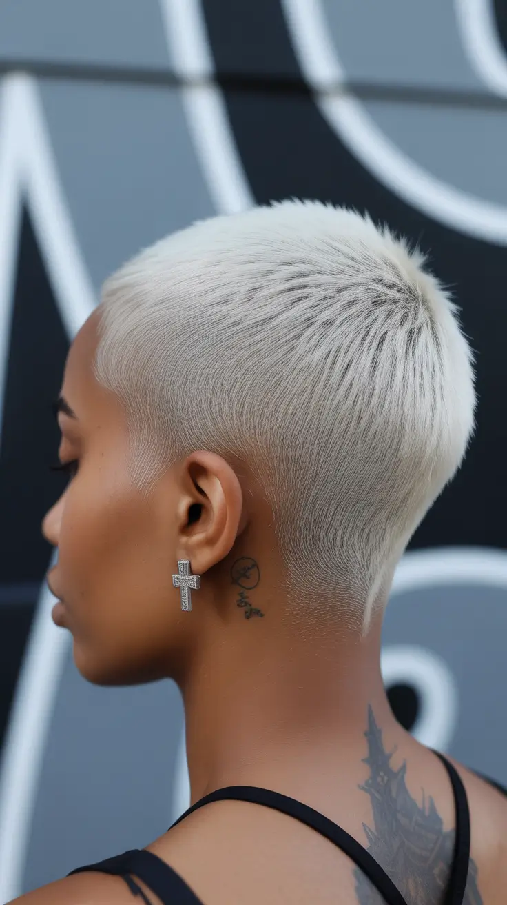 Cute short Haircuts 2026 Ultra Sleek Platinum Buzz Pixie