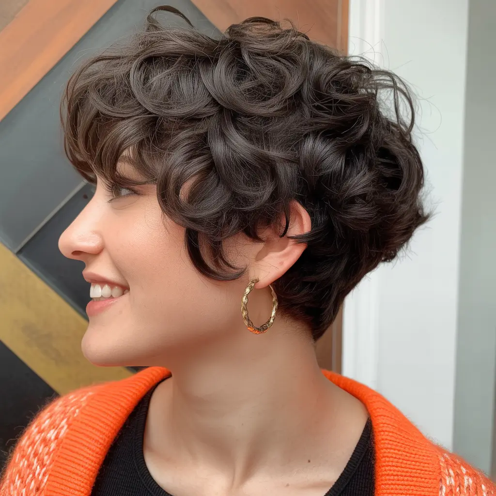 Cute short Haircuts 2026 Curly Sculpted Pixie With Volume