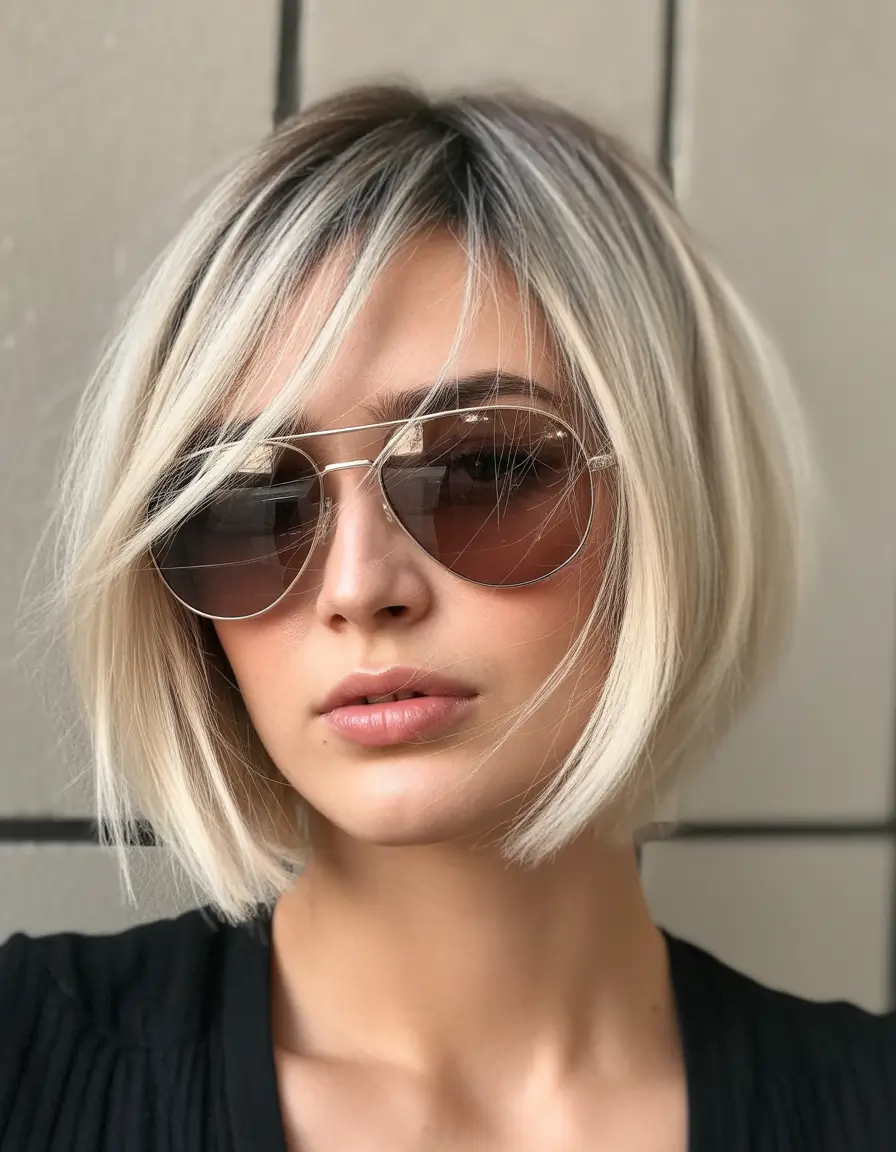 Edgy bob haircuts 2026 Soft Platinum Bob With Quiet Angles