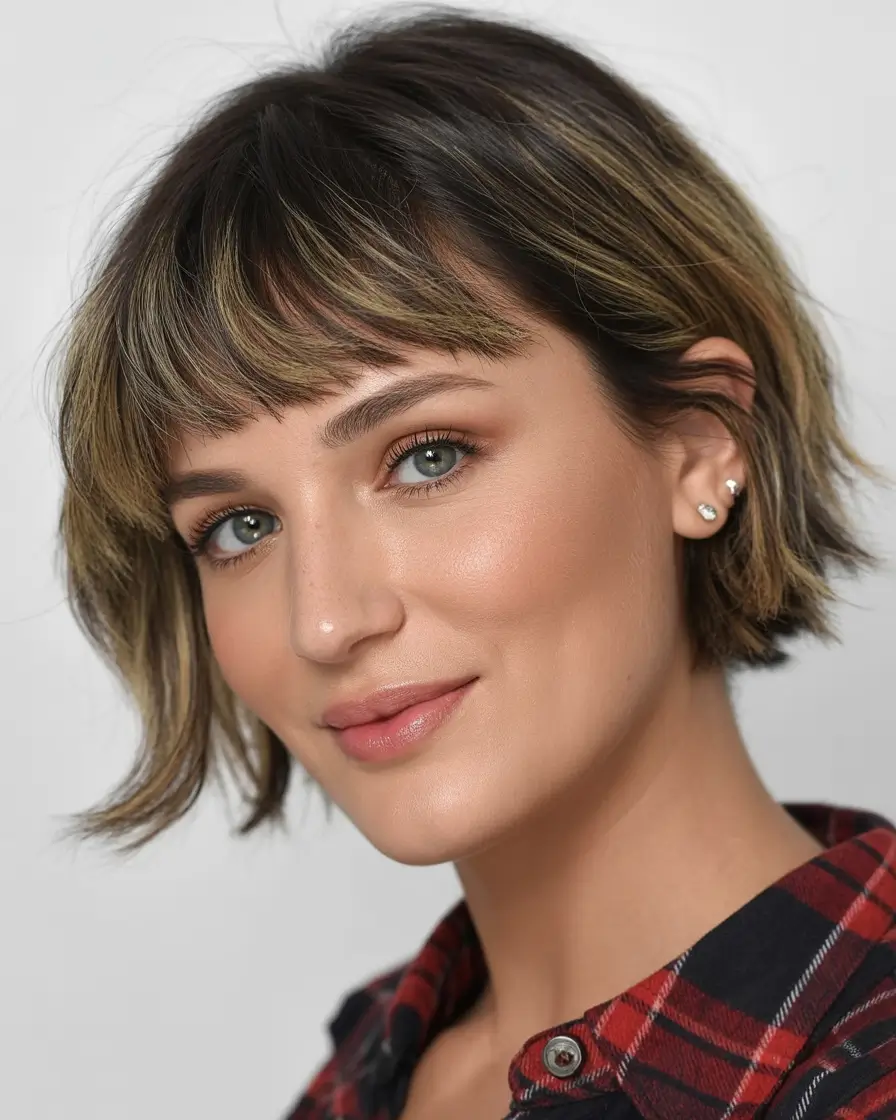 Edgy bob haircuts 2026 Soft Highlighted Pixie-Bob With Wispy Fringe