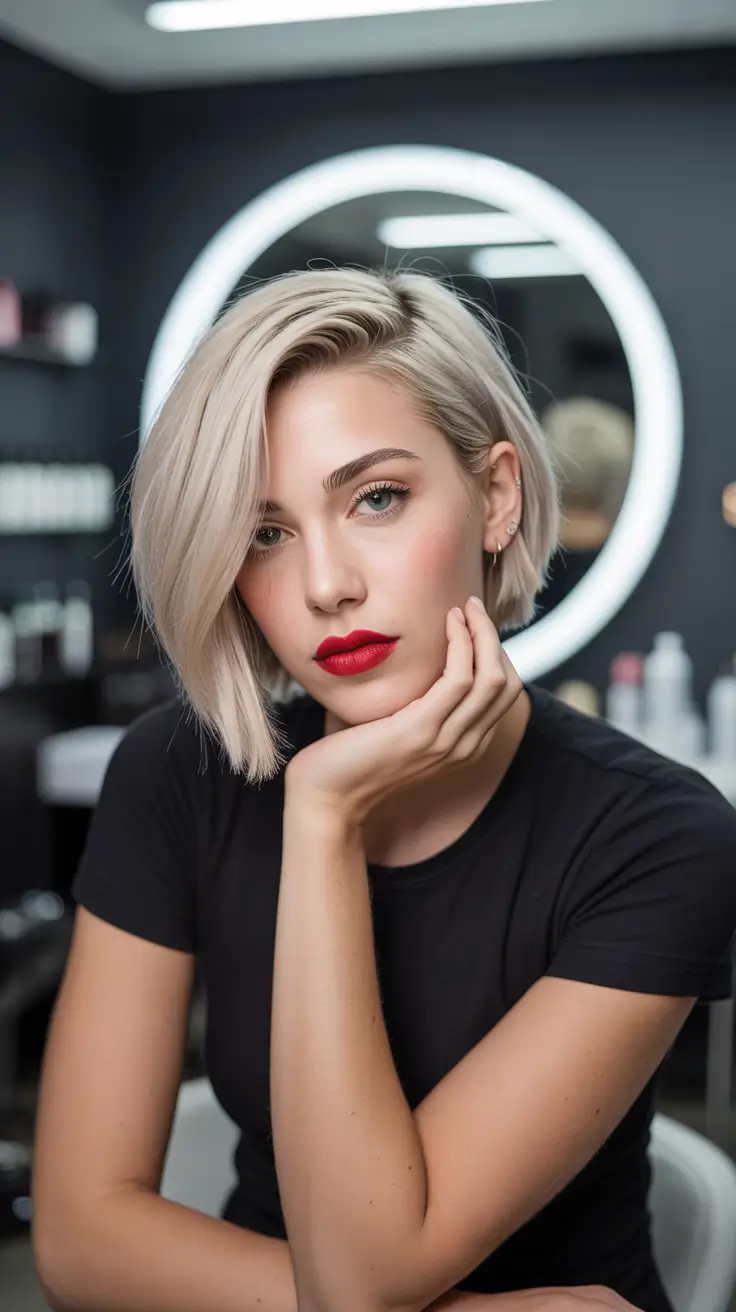 Edgy bob haircuts 2026 Side-Swept Blonde Bob With Clean Salon Structure