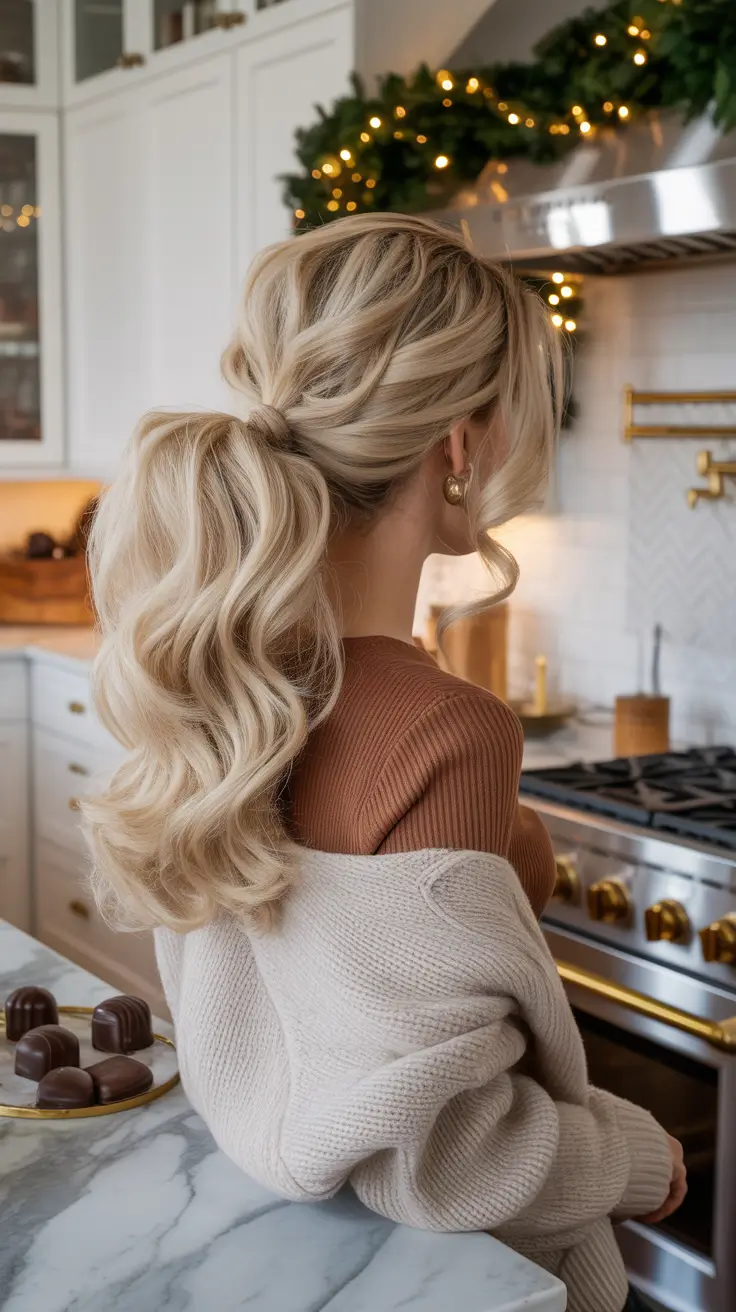 Elegant long hairstyles 2026 Soft Winter-Blonde Ponytail With Cozy Volume