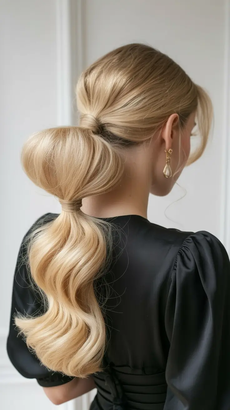 Elegant long hairstyles 2026 Structured Bubble Ponytail in Golden Blonde