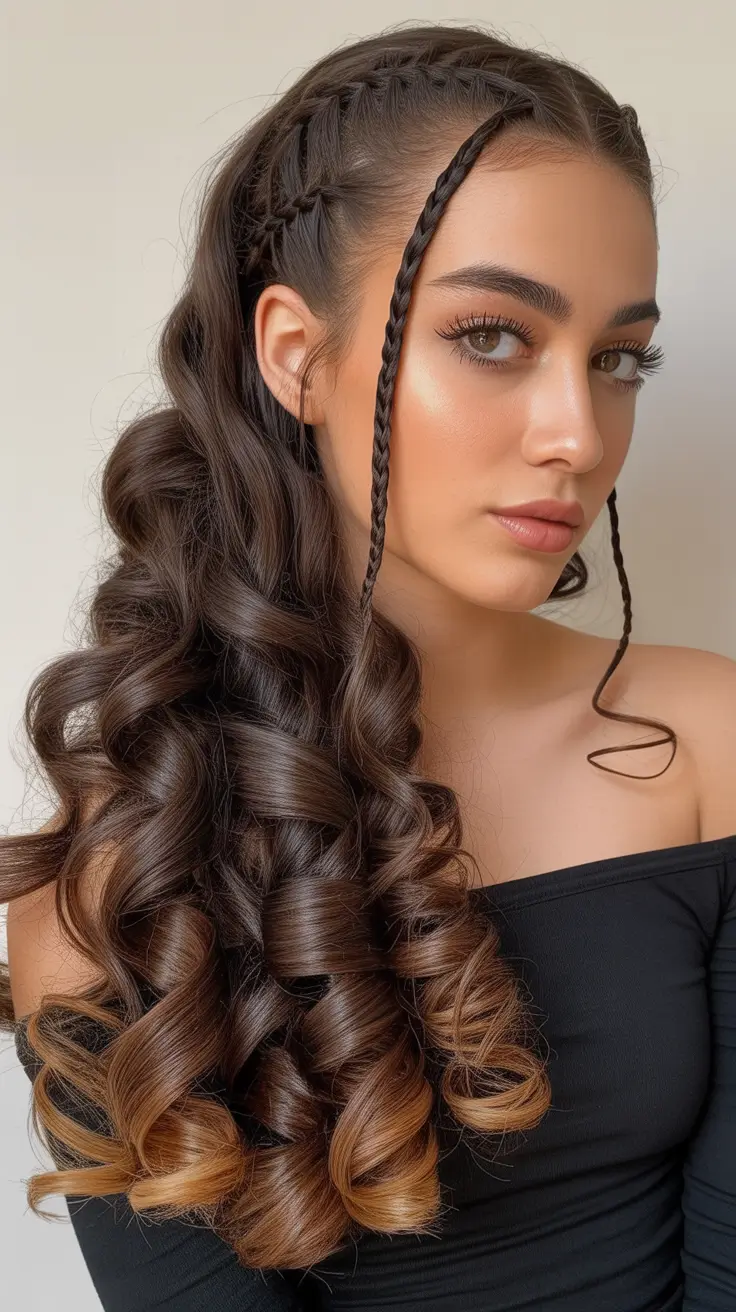 Elegant long hairstyles 2026 Braided Detail With Luxurious Spiral Curls