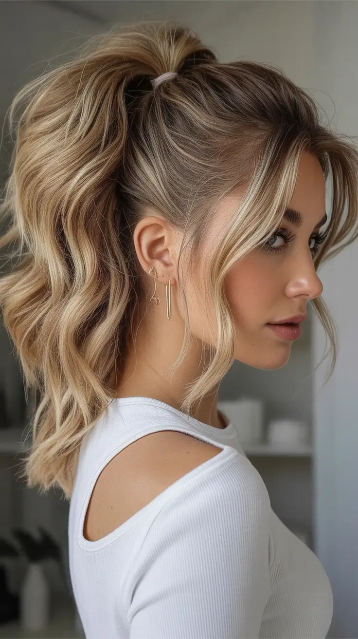 Elegant long hairstyles 2026 Textured Ponytail With Money-Piece Highlights