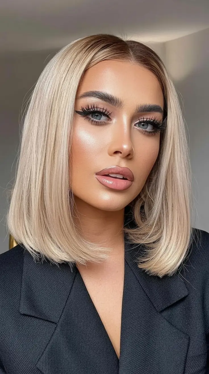 straight hairstyles creamy blonde precision bob