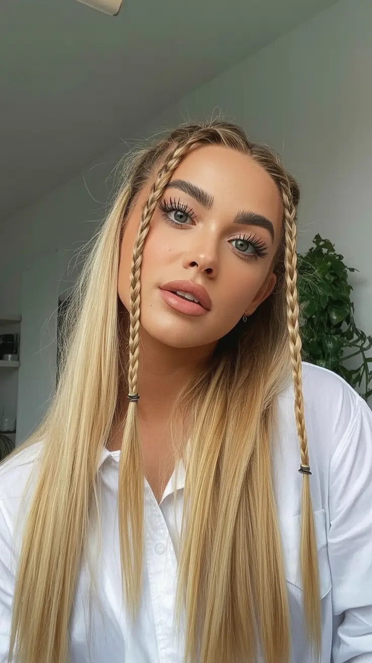 straight hairstyles face framing braids sleek