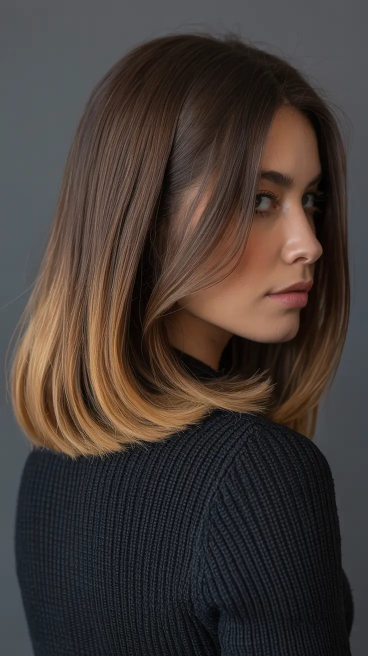 straight hairstyles golden ombre medium length