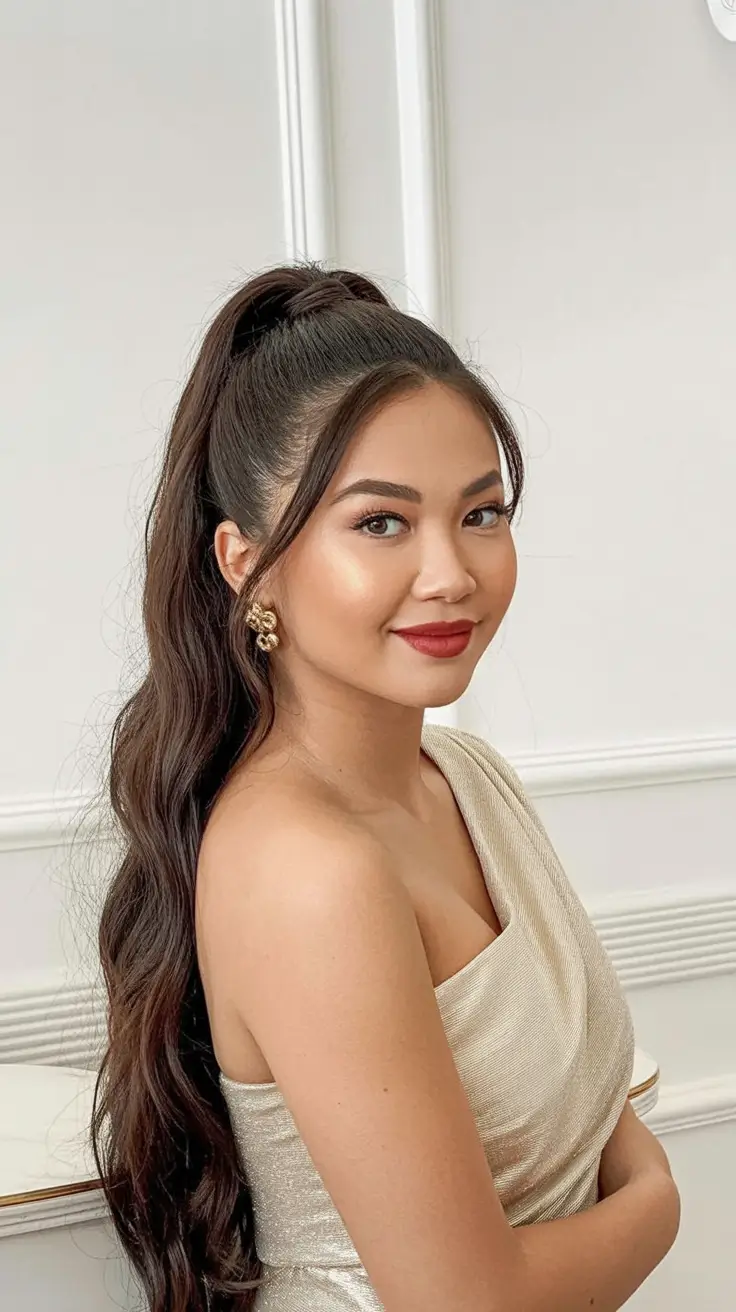 straight hairstyles romantic long ponytail sleek volume