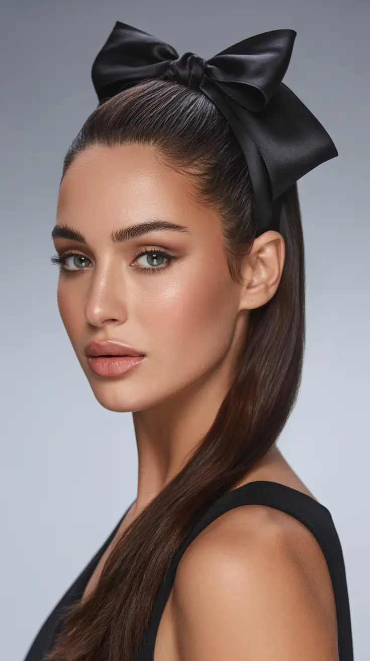 straight hairstyles high pony bow sleek