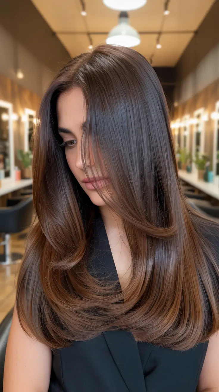 straight hairstyles feathered layers sleek