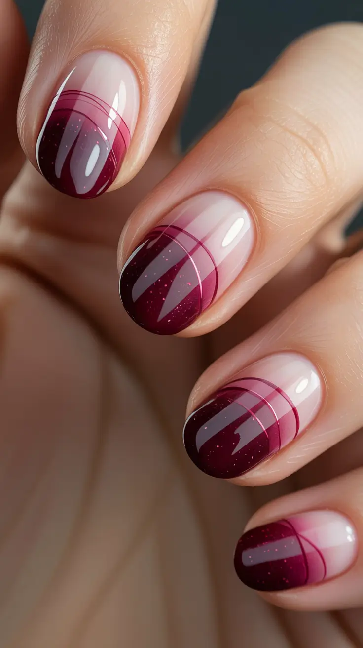 gel nail art designs 2026 Glossy Burgundy Waves