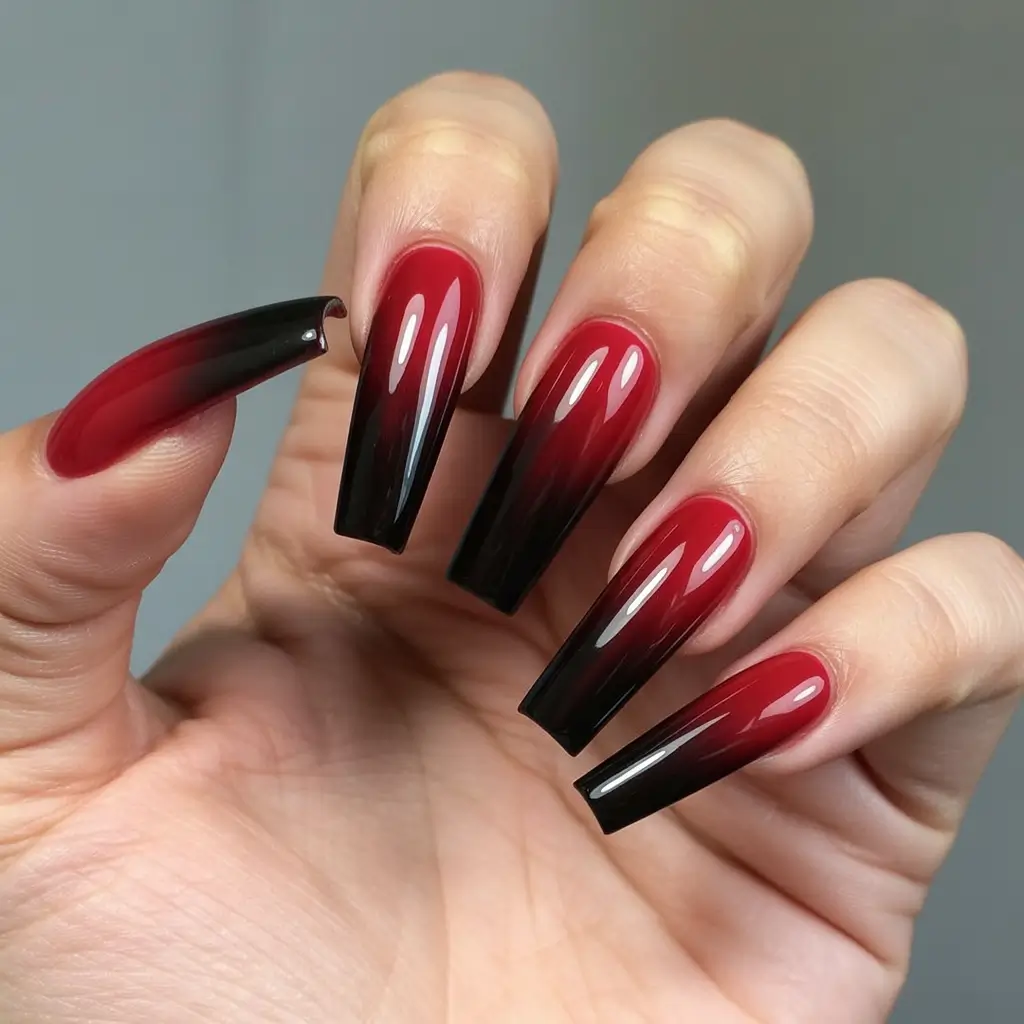 gel nail art designs 2026 Red Black Ombre
