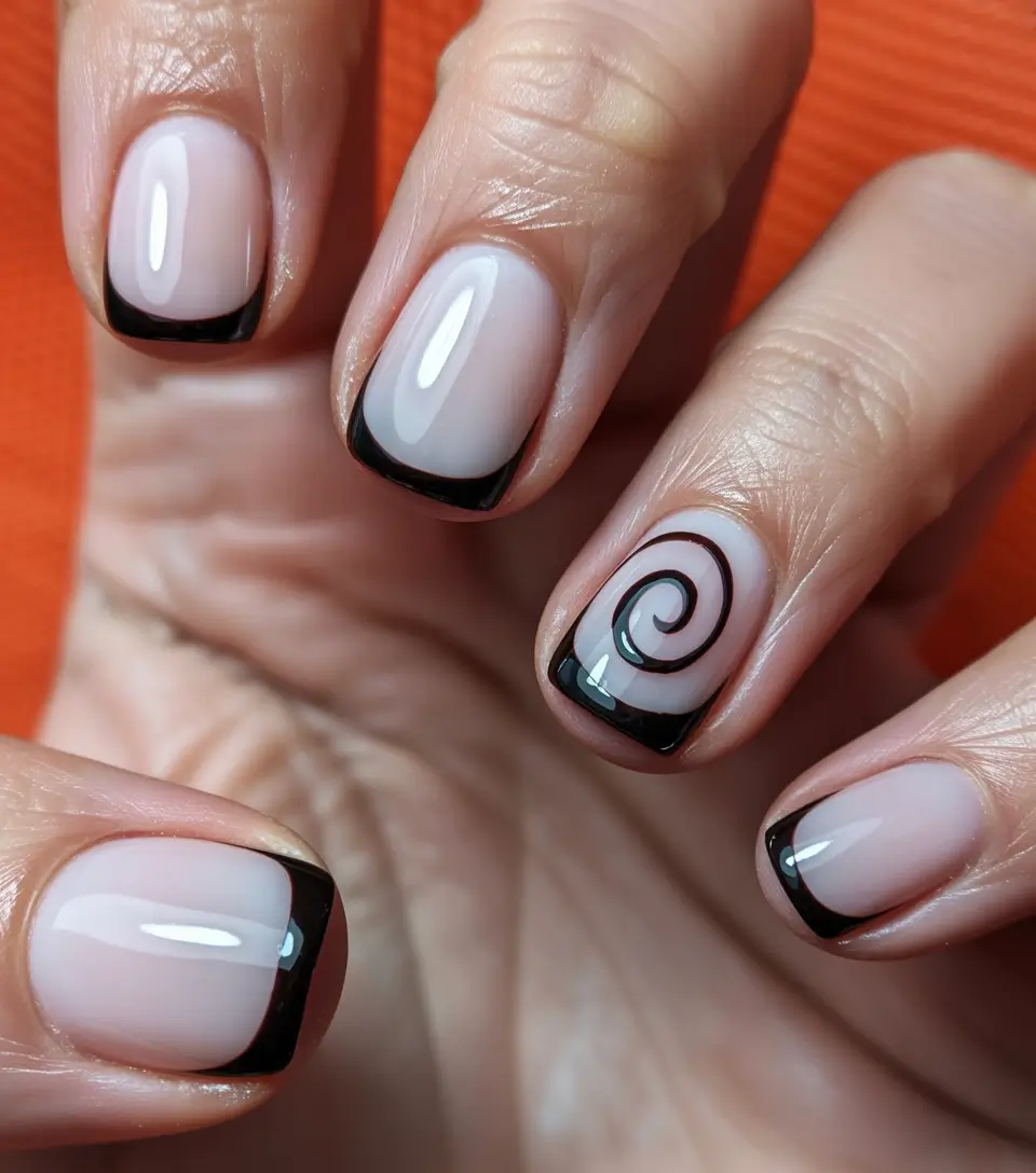 gel nail art designs 2026 Short Black French