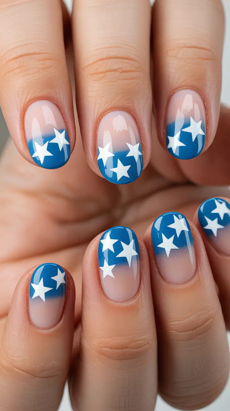 gel nail art designs 2026 Blue White Stars