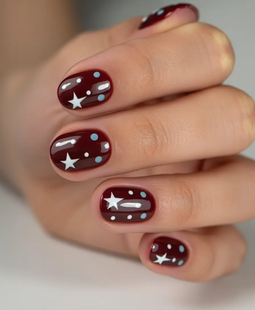 gel nail art designs 2026 Short Red Star Art