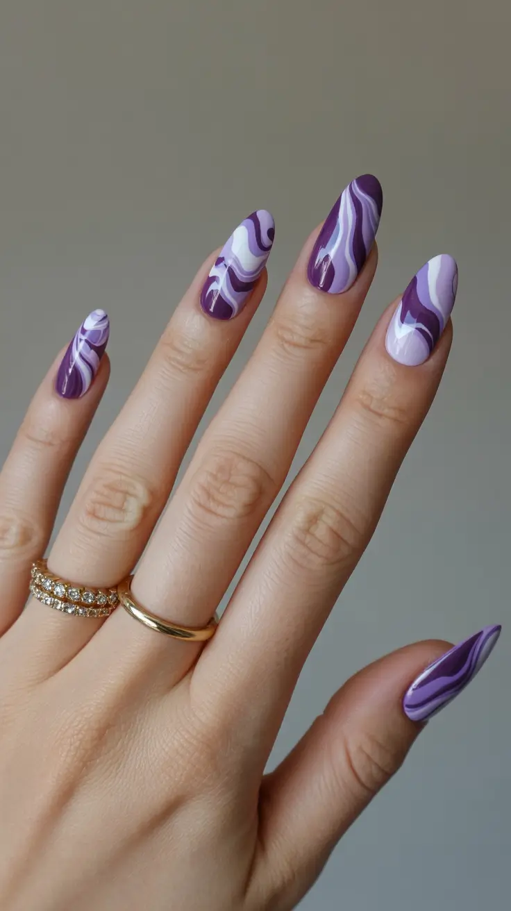 gel nail art designs 2026 Purple Blooming Art