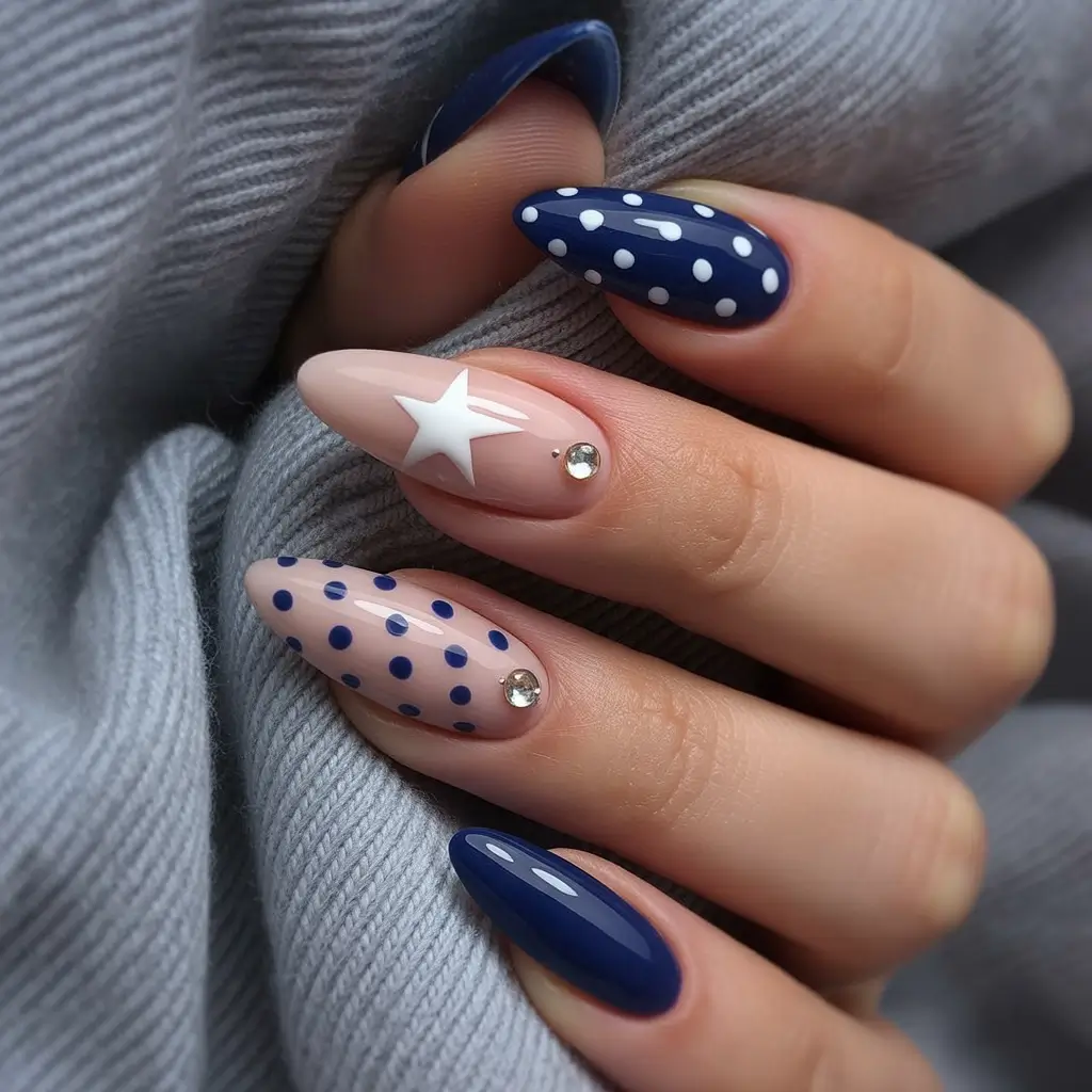gel nail art designs 2026 Pink Blue Polka Dots