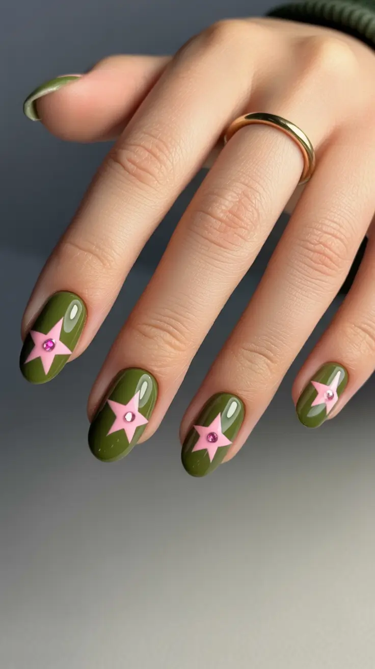 gel nail art designs 2026 Green Pink Star Nails