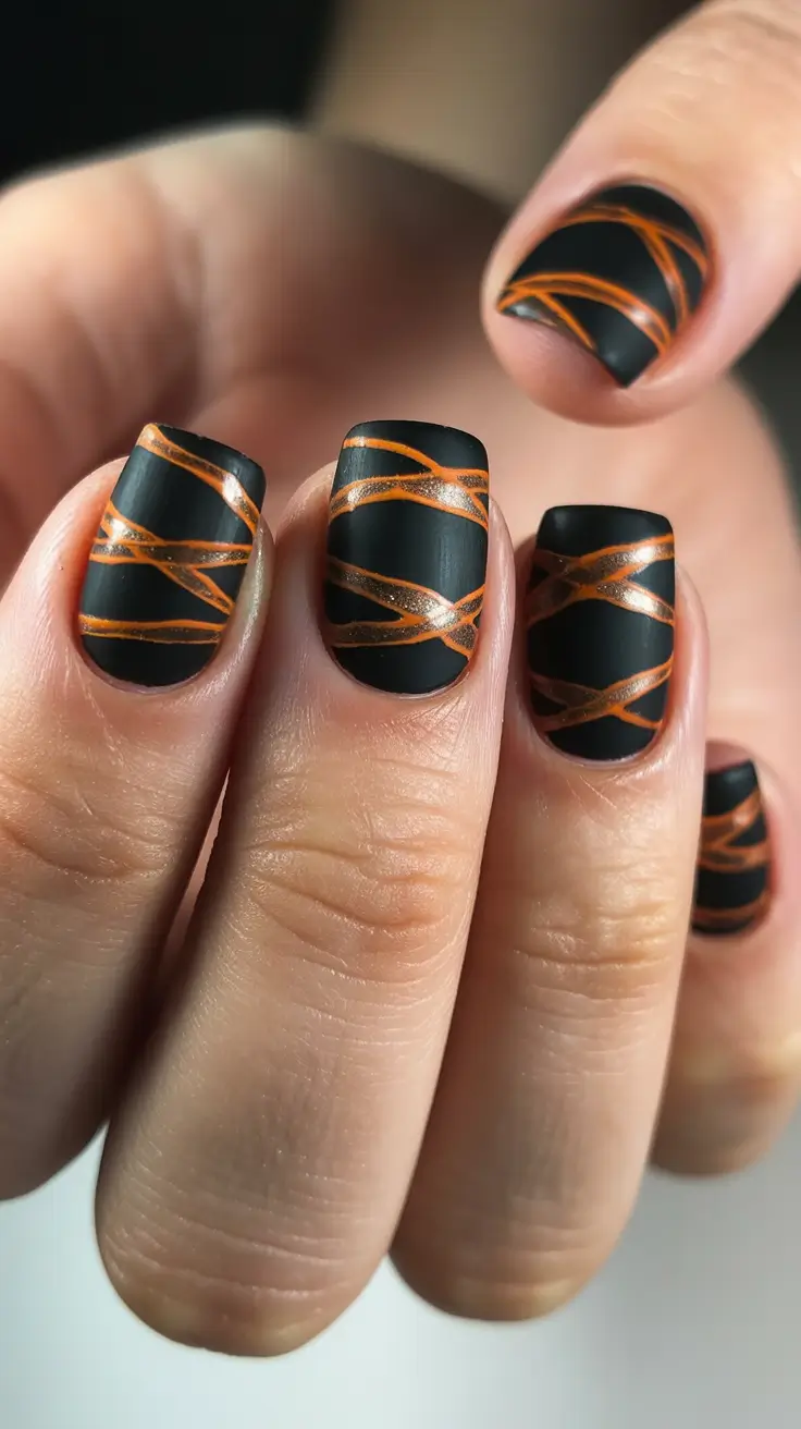 gel nail art designs 2026 Matte Black Copper Art