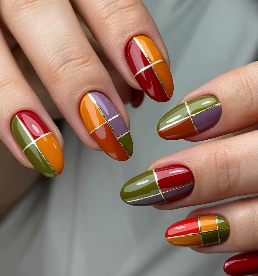 gel nail art designs 2026 Autumn Geometric Colors