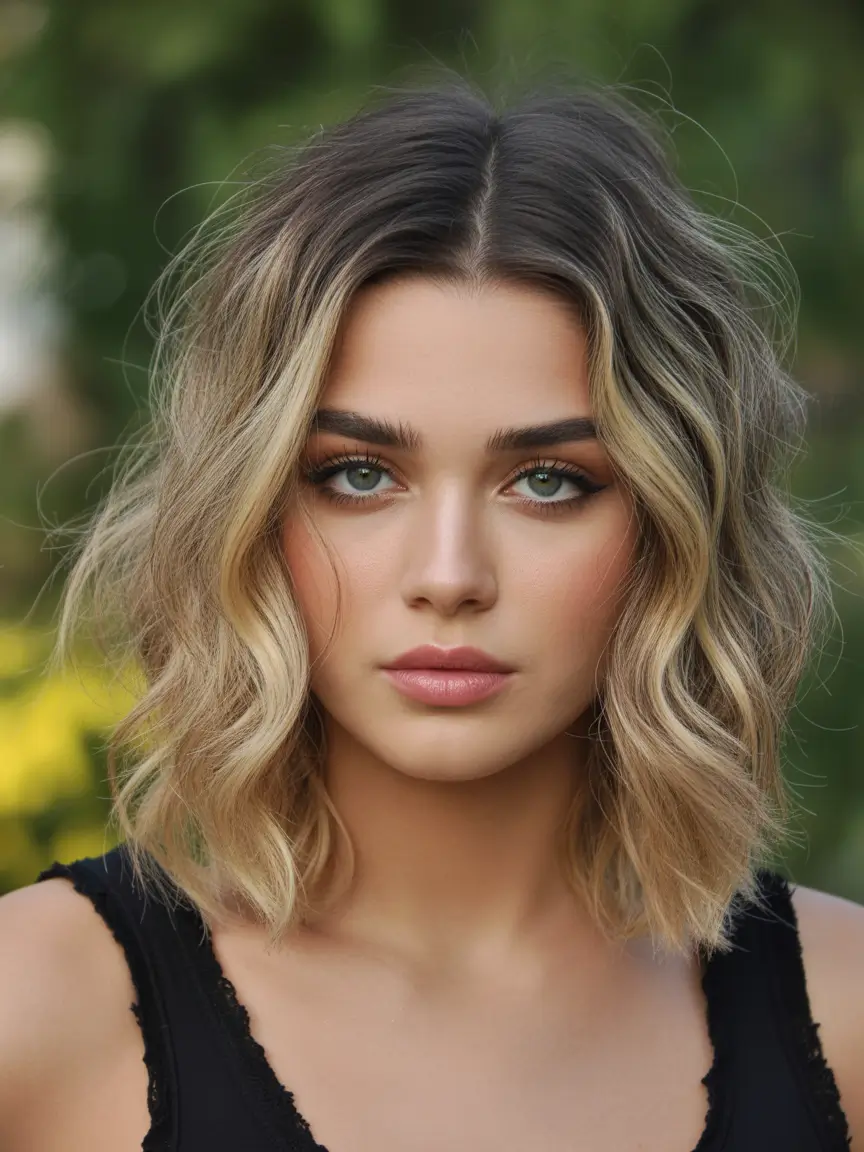 Lob haircut inspiration 2026 Sun Kissed Wavy Balance