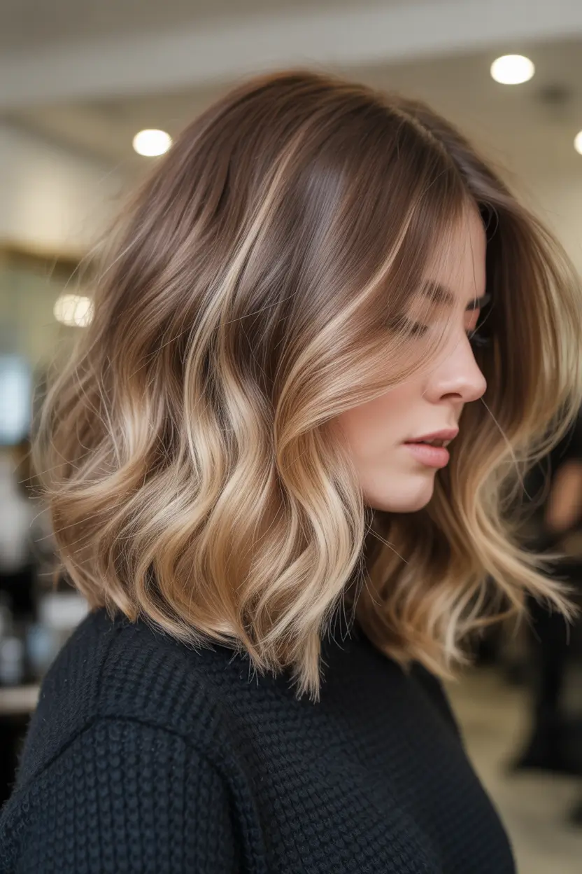 Lob haircut inspiration 2026 Silky Layered Brunette Lob