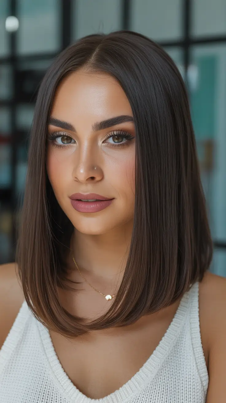 Lob haircut inspiration 2026 Angled Brunette Precision