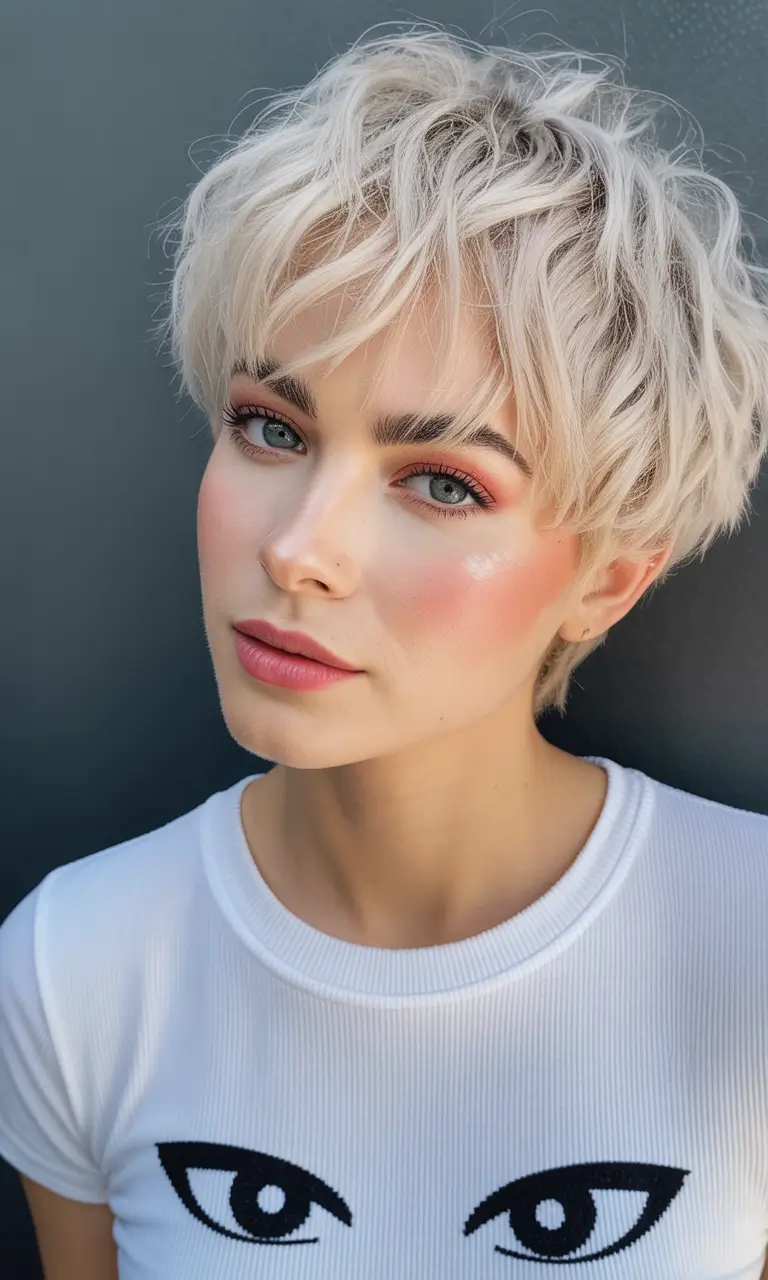 Messy pixie haircut ideas 2026 Snowy Wavy Pixie With Soft Edges