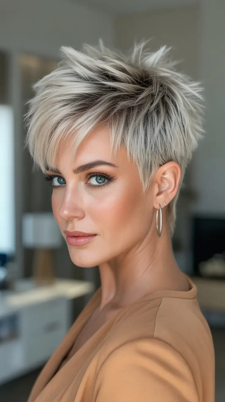 Messy pixie haircut ideas 2026 Edgy Spiked Pixie With Dimension
